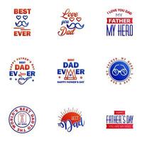 Happy fathers day 9 Blue and red Lettering happy fathers day Editable Vector Design Elements