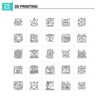 25 3d Printing icon set vector background