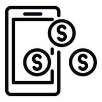 Smartphone and coins icon, outline style vector