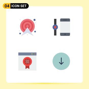 Set of 4 Vector Flat Icons on Grid for arrow browser map smart watch online Editable Vector Design Elements