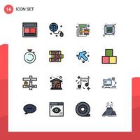 User Interface Pack of 16 Basic Flat Color Filled Lines of stopwatch camposs breakfast plug electric Editable Creative Vector Design Elements