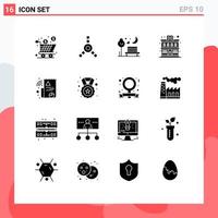 Modern Set of 16 Solid Glyphs Pictograph of file digital moon hotel apartment Editable Vector Design Elements