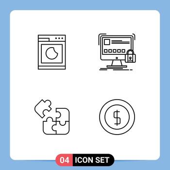 4 User Interface Line Pack of modern Signs and Symbols of cooking business clean lock logic Editable Vector Design Elements