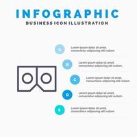 Icono de línea de película vr de gafas 3d con fondo de infografía de presentación de 5 pasos vector