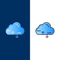 Cloud Computing Link Data  Icons Flat and Line Filled Icon Set Vector Blue Background