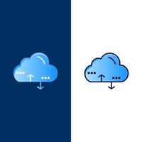 datos de enlace de computación en la nube iconos planos y llenos de línea conjunto de iconos vector fondo azul