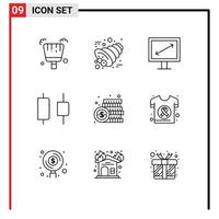 Modern Set of 9 Outlines and symbols such as payment dollar display currency horizontal Editable Vector Design Elements