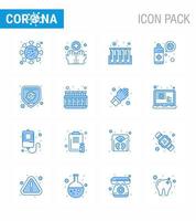 Covid19 icon set for infographic 16 Blue pack such as bacteria protection blood virus cleaning viral coronavirus 2019nov disease Vector Design Elements
