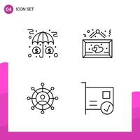 Outline Icon set Pack of 4 Line Icons isolated on White Background for responsive Website Design Print and Mobile Applications Creative Black Icon vector background