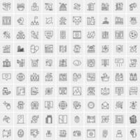 100 Universal Black Line Icons on White Background vector