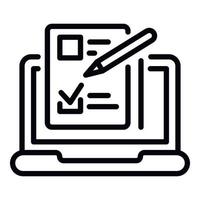 Laptop questionnaire icon, outline style vector