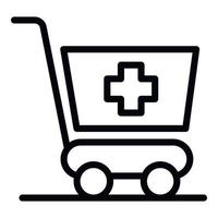 Shopping cart with a cross icon, outline style vector