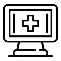 Medical cross on the monitor icon, outline style vector