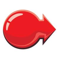 Red glossy right arrow icon, cartoon style vector