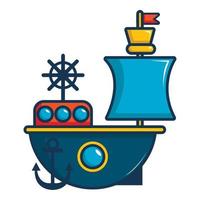 Toy sailing ship icon, cartoon style vector