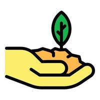 Plant in hand icon color outline vector