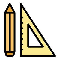 School pencil, ruler icon color outline vector