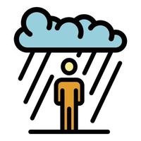 vector de contorno de color de icono de hombre bajo lluvia