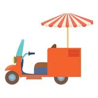 Fast food trolley motorbike icon, cartoon style vector