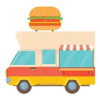 Fast food trailer with burger icon, cartoon style vector