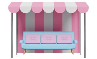 bench or sofa with pink umbrella or parasol isolated. 3d illustration or 3d render png