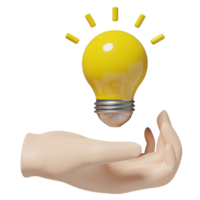 Hand holds light bulb isolated. business idea tip concept, minimal abstract, 3d illustration or 3d render png