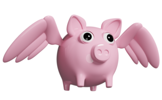 hucha rosa con alas aisladas. concepto de ahorro de dinero, ilustración 3d o presentación 3d png