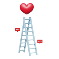 blå stege eller trappstege med röd hjärta isolerat. hälsa kärlek eller värld hjärta dag, hjärtans dag begrepp, minimal abstrakt, 3d illustration eller 3d framställa png