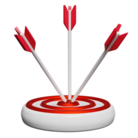 cible blanche avec fléchettes rouges ou flèche isolée. concept d'objectif commercial, illustration 3d ou rendu 3d png