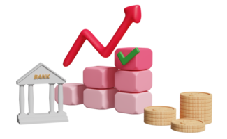 gráficos, gráfico con teléfono móvil, teléfono inteligente, análisis de datos financieros comerciales, marketing en línea, flecha, cheque, edificio bancario aislado. concepto de estrategia empresarial, ilustración 3d, presentación 3d png