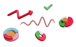 gráficos e gráfico com análise de dados financeiros de negócios, marketing online, seta, cheque isolado. conceito de estratégia de negócios, ilustração 3d ou renderização 3d png