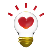 light bulb with red heart isolated. idea and inspiration, health love or world heart day, valentine's day concept, minimal abstract, 3d illustration or 3d render png