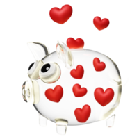 sparschwein spende glasbox mit rotem herzen isoliert. spenden sie blutkonzept, 3d-illustration oder 3d-rendering png