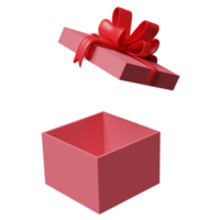 pink open gift box empty with red bow isolated. christmas and new year day concept, minimal abstract, 3d illustration or 3d render png