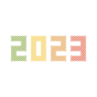 2023 escrito en nudos celtas sobre un fondo transparente. Diseño de logotipo de texto 2023. plantilla de diseño para un cartel, pancarta o tarjeta de felicitación de feliz año nuevo usando tipografía de celebración.