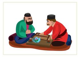 drinking tea while playing backgammon vector