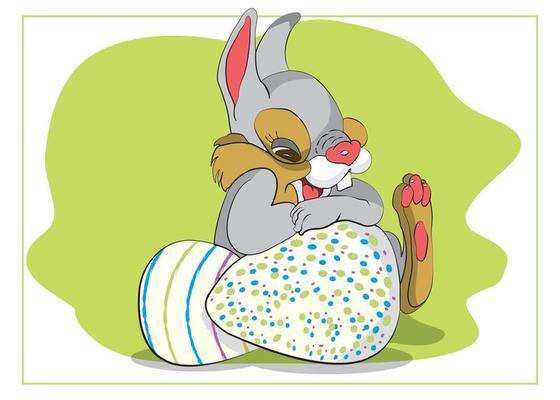 Laughing Easter Bunny with Easter Eggs honor of the holiday of Holy Easter