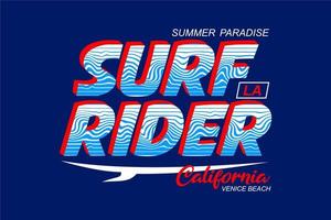 diseño de tipografía surf rider impreso para camisetas vector