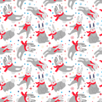 Seamless pattern with rabbits in scarves png