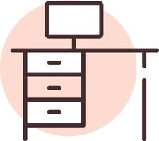 Furniture desk, icon, vector on white background.