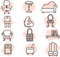 Furniture icon set, icon, vector on white background.