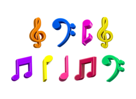 Set of Colorful Music Notes isolated 3d Rendering png