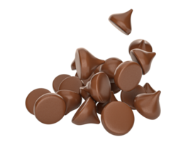 dispersión de sabrosas chispas de chocolate bocados de chocolate choco chips ilustración 3d png