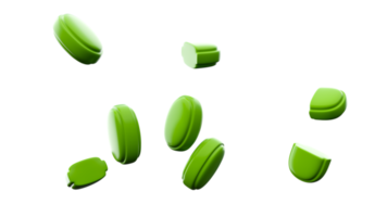 caramelos duros de menta verde caramelos de mentol aislados y hojas de menta mango crudo ilustración 3d png