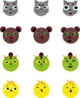 Funny animal icon set, icon, vector on white background.