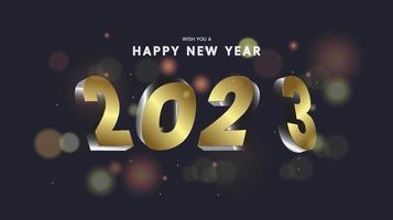 feliz año nuevo 2023 diseño conceptual y números 3d dorados con fondo blanco. vector