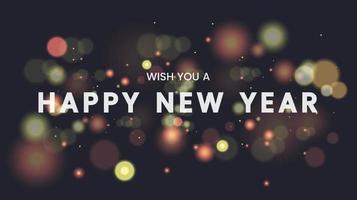 wish you a Happy new year with bokeh light effect on dark background. celebration concepts design of banners, poster, print ads design. vector