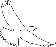 Flying bird continuous line drawing element isolated on white background for decorative element. Vector illustration of animal form in trendy outline style.