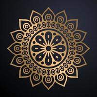 Golden outline mandala on black background. Vector illustration.