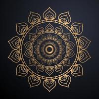 Golden outline mandala on black background. Vector illustration.